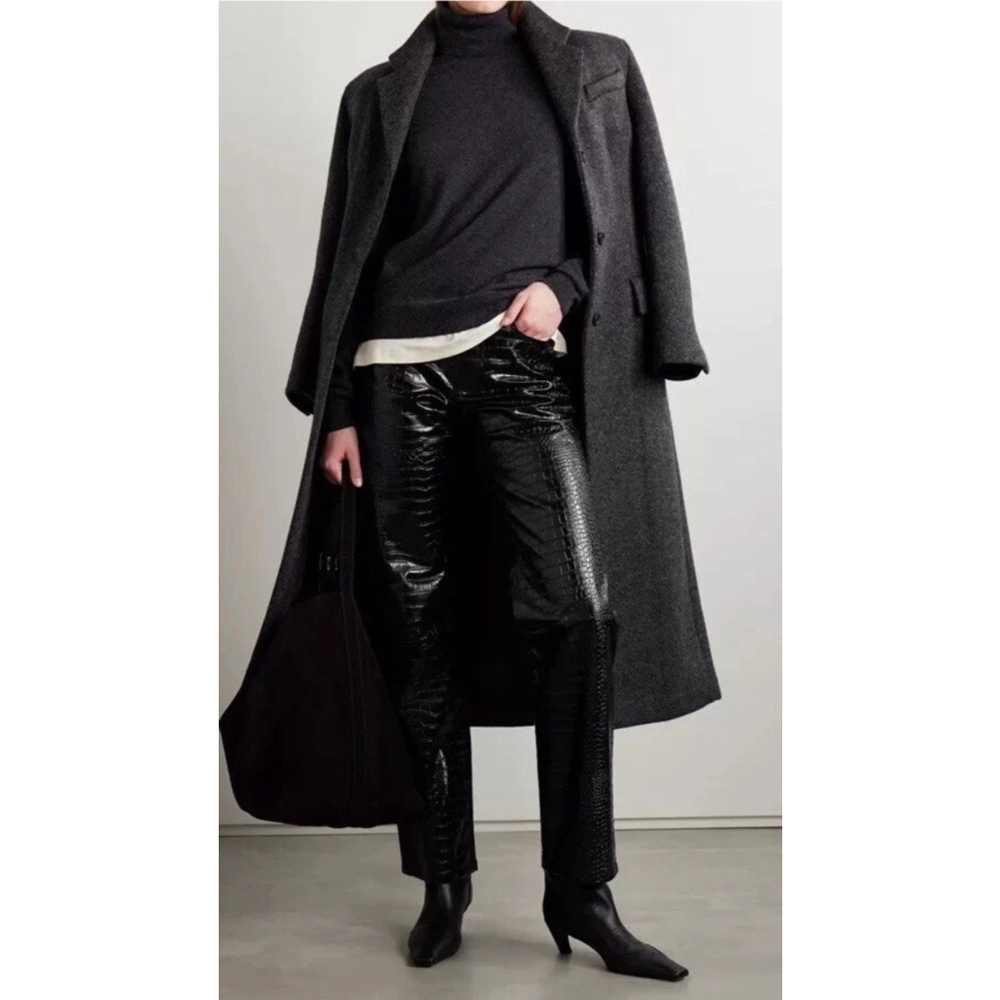 NWT The Frankie Shop Bonnie Crock Effect Faux Leather Pants Trousers Black Sleek